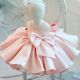 Girls Solid Color Pearl Bowknot Decoration Fluffy Dress