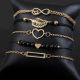 Love Heart Leaves Pattern Design Black Bracelets Set